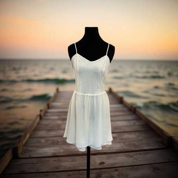 Elegant White Spaghetti Strap Dress - Picture 1 of 6